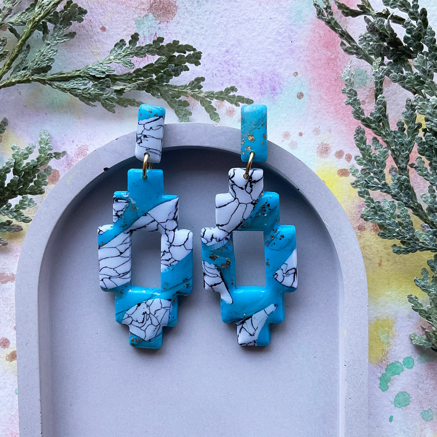 Turquoise & howlite geometric earring